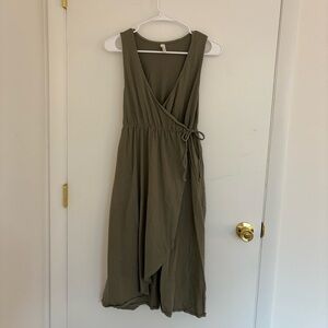 Pact Wrap Side Tie Olive Dress